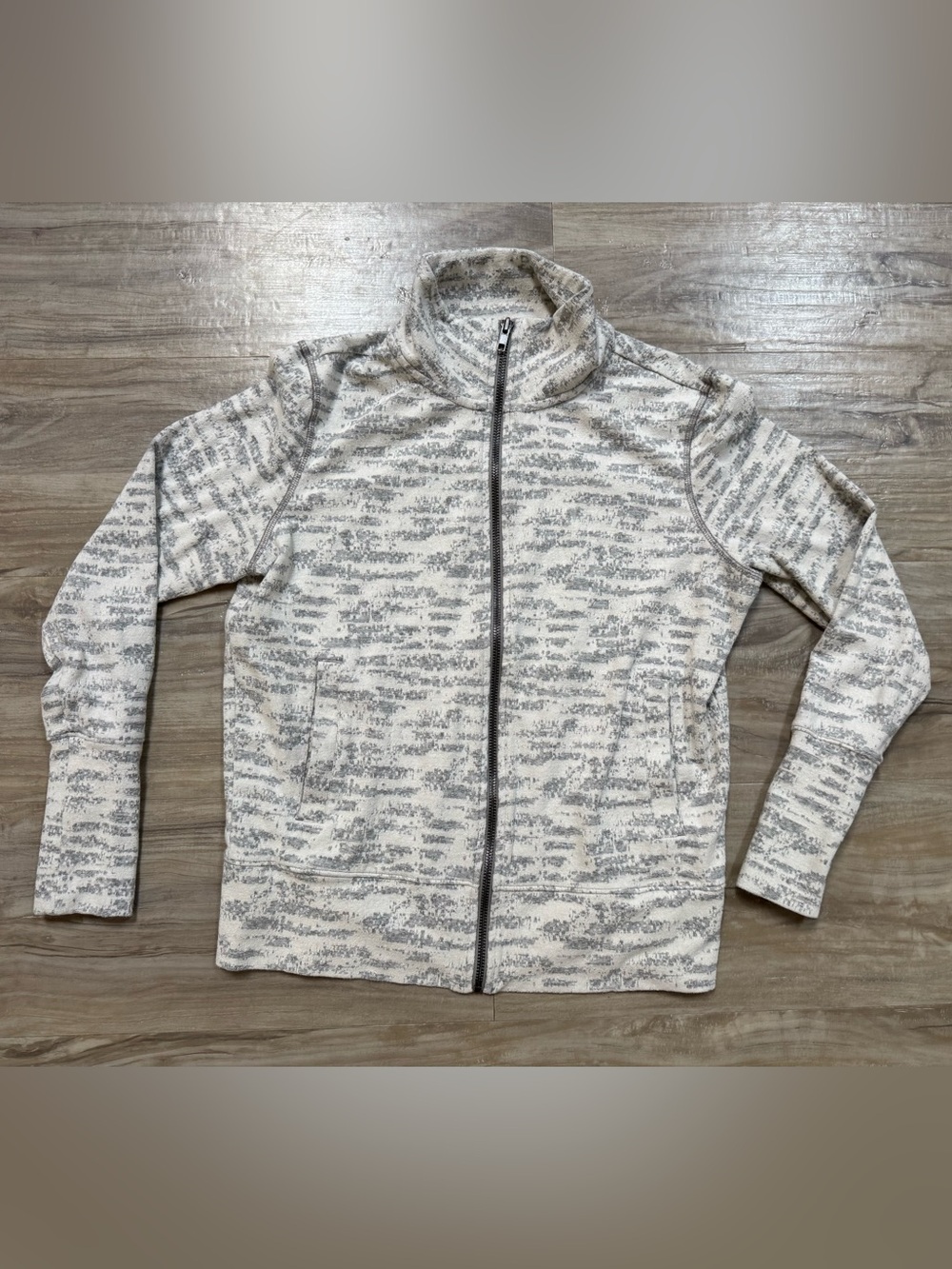 ZYIA Active Heathered Cream and Gray Full Zip